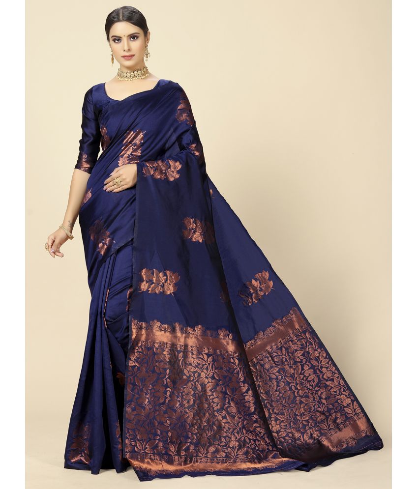 Rangita Women Banarasi Silk Jacquard Saree With Blouse Piece - Navy Blue