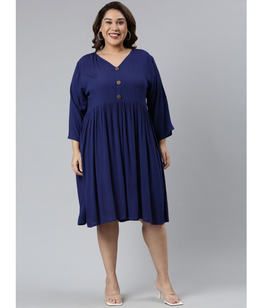     			TheShaili - Blue Viscose Women's Fit & Flare Dress ( Pack of 1 )
