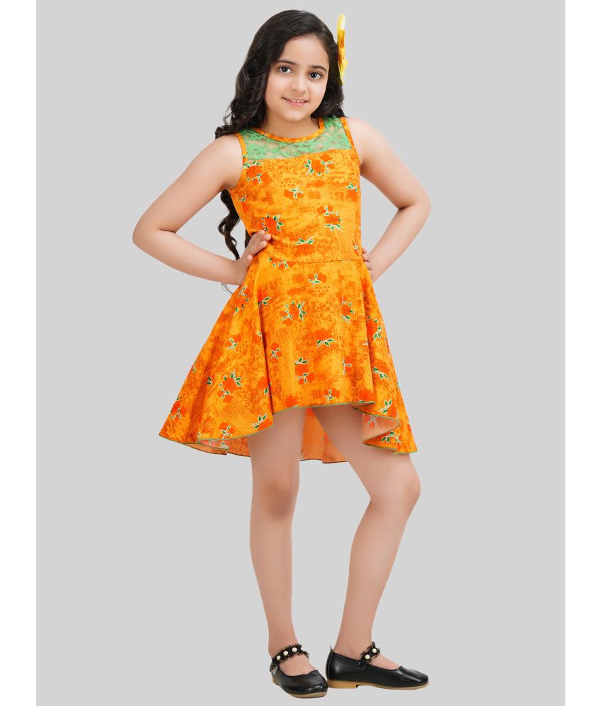     			Being Naughty - Orange Rayon Girls Asymmetric Dress ( Pack of 1 )