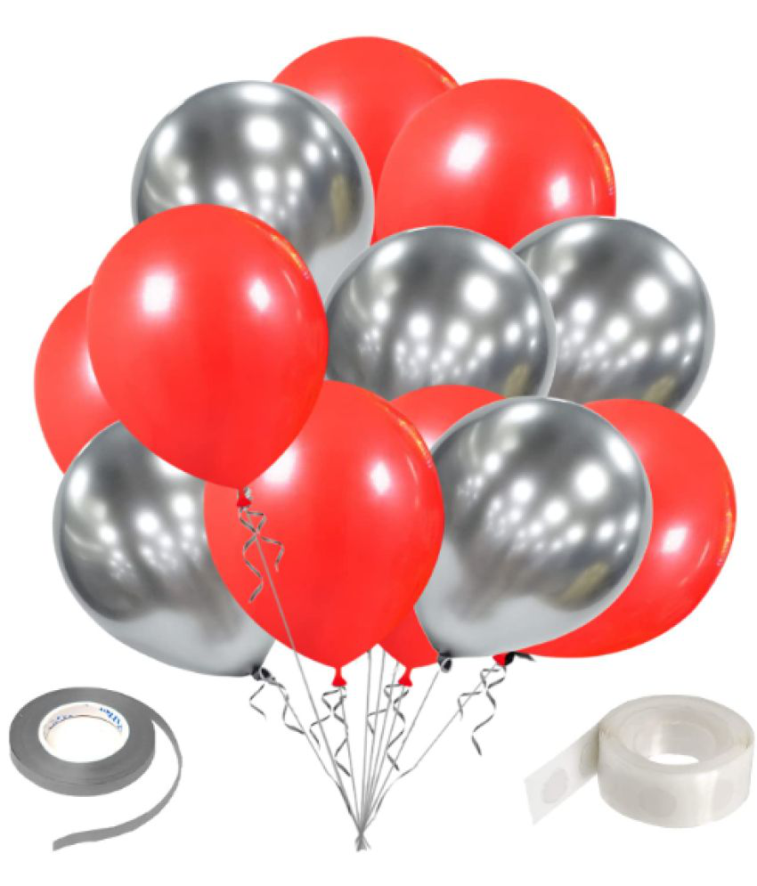     			Zyozi  Metallic Red Silver Balloon With Glue Dot and Ribbon Valentine Party Balloons for Movie Night Wedding Anniversary Graduation Casino 30th Birthday Party Decoration(Pack of 27)