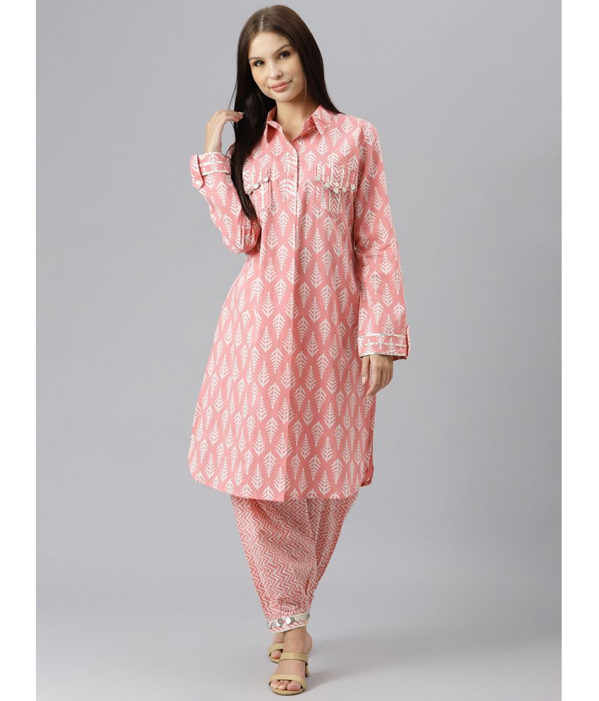     			Divena - Pink Shirt Style Cotton Women's Stitched Salwar Suit ( Pack of 1 )