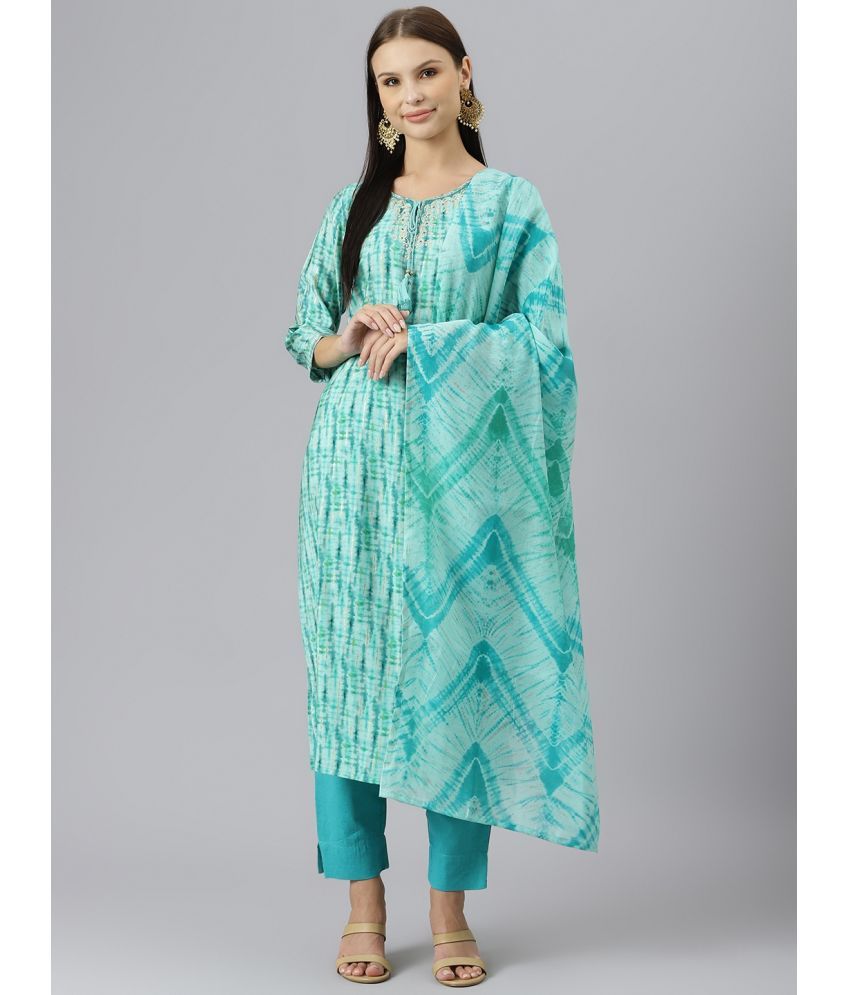     			Divena - Sea Green Straight Silk Blend Women's Stitched Salwar Suit ( Pack of 1 )