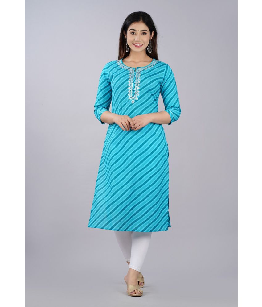     			Jaipur Threads - Turquoise 100% Cotton Women's Straight Kurti ( Pack of 1 )