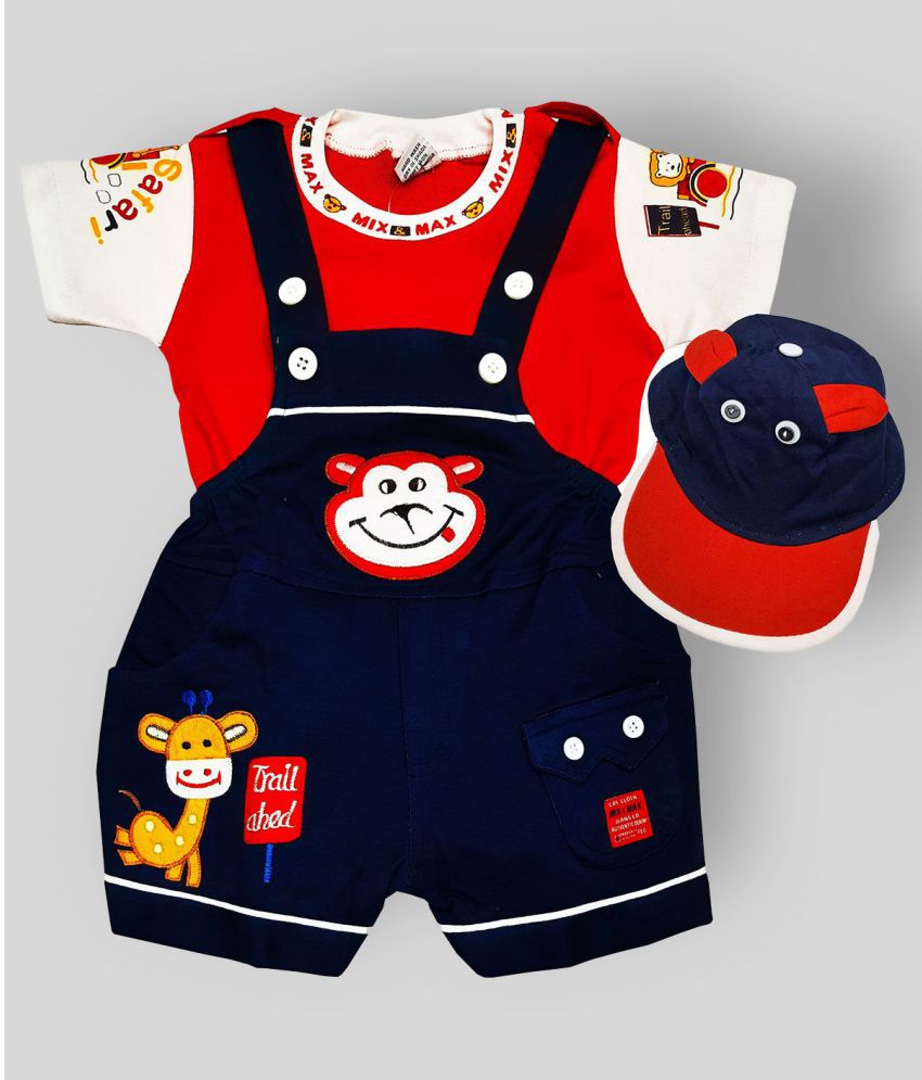    			LITTLE PANDA Navy Cotton Baby Boy Dungaree Sets ( Pack of 1 )