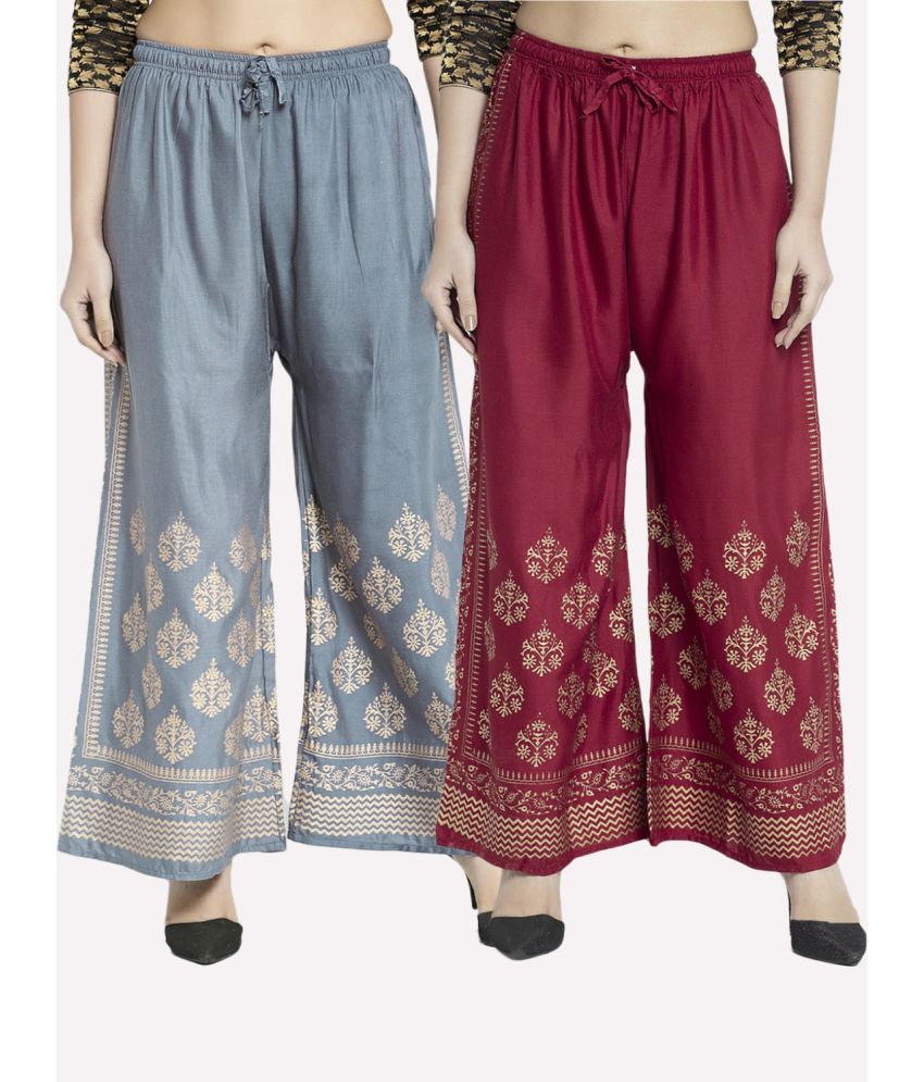     			MEYARA - Maroon Rayon Flared Women's Palazzos ( Pack of 2 )