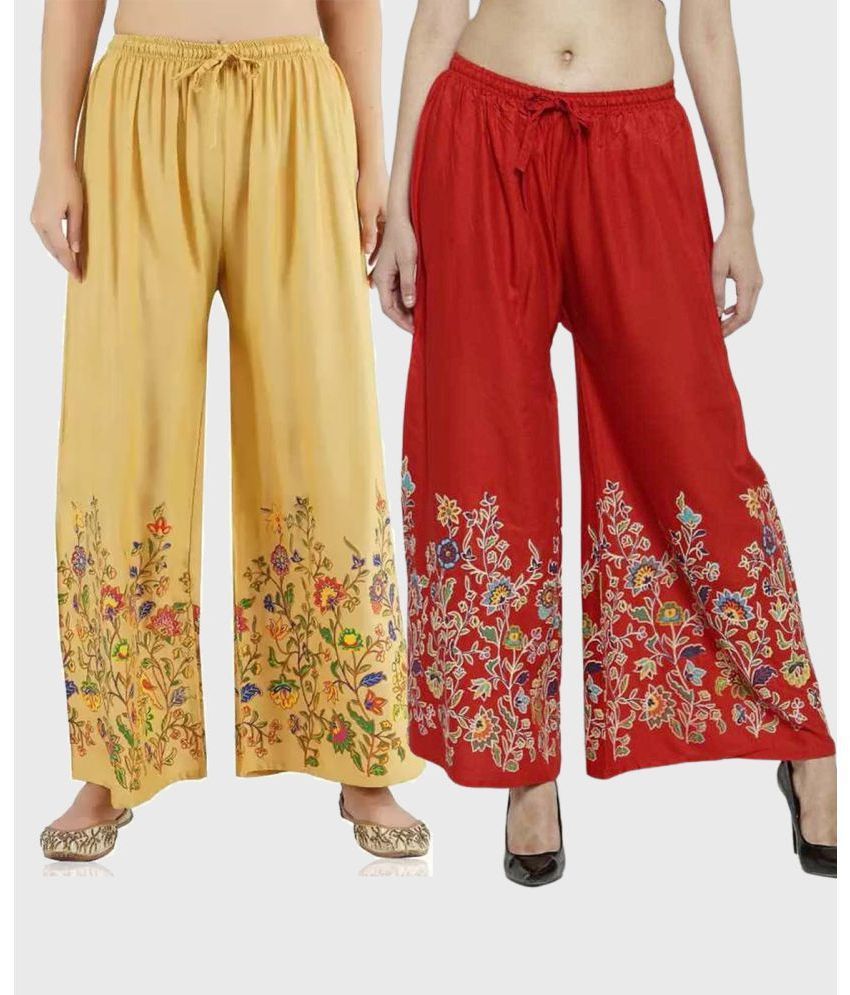     			MEYARA - Red Rayon Straight Women's Palazzos ( Pack of 2 )