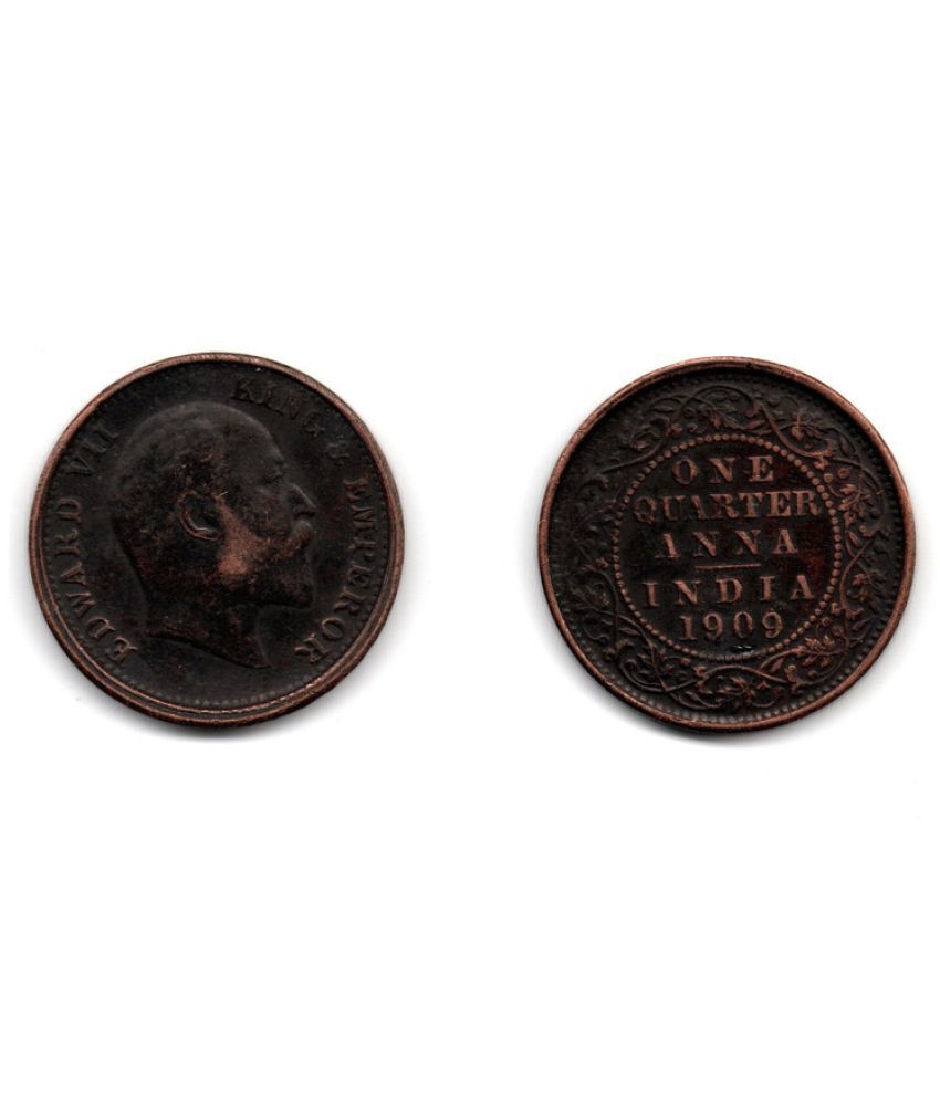     			Nisara Collectibles - Anna copper British india coin rare 1909 Edward Vii King & Emperor One Quarter .  Numismatic Coins