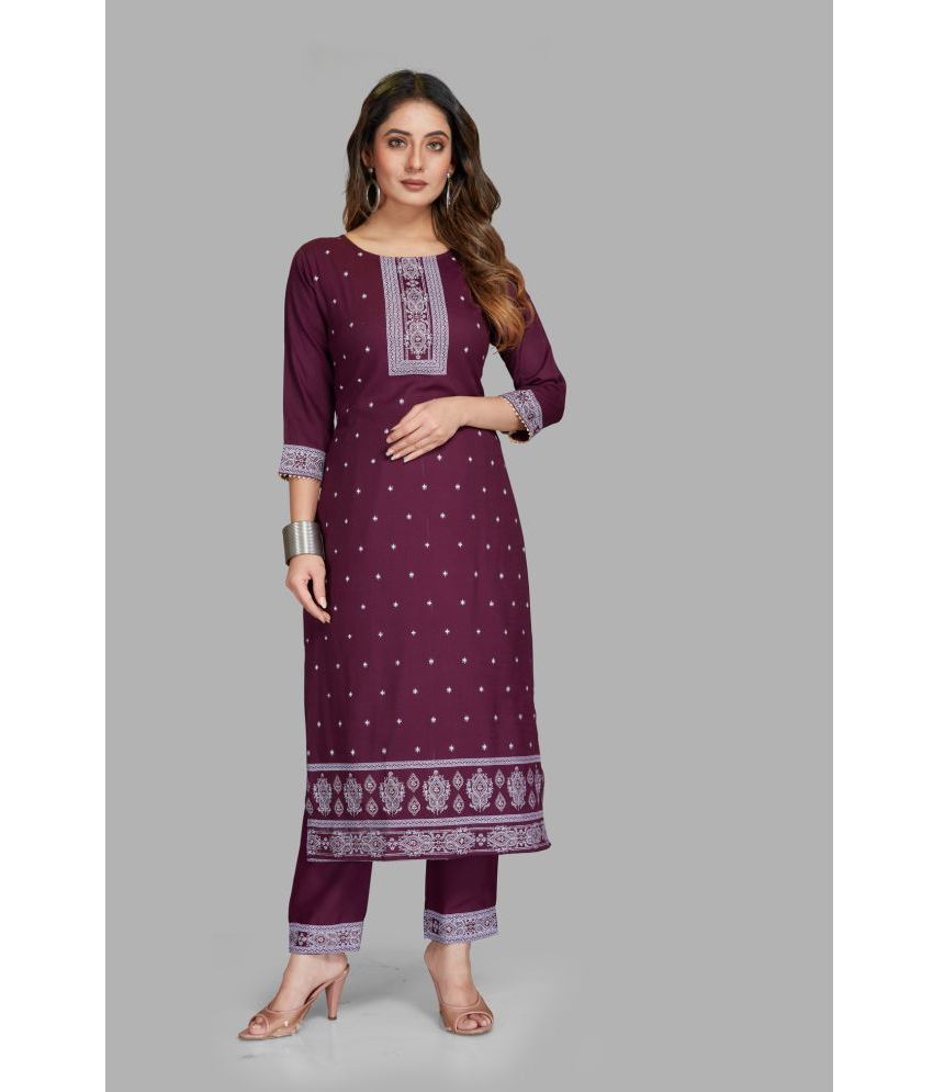     			Style Samsara - Wine Straight Rayon Women's Stitched Salwar Suit ( Pack of 1 )