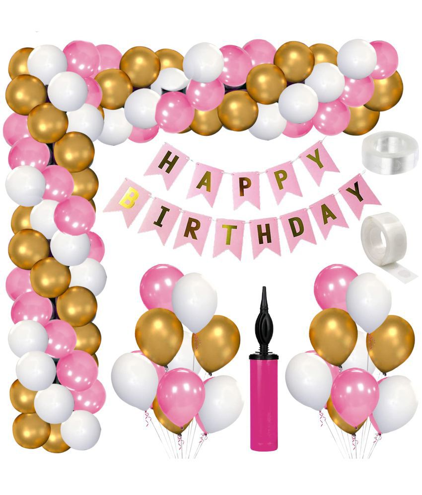     			Zyozi  Pink Balloon Arch Garland Kit,79 pcs Pieces White Pink Gold Mettalic Balloons with Happy Birthday Letter Banner for Baby Shower Wedding Birthday Graduation Anniversary Bachelorette Party Background Decorations