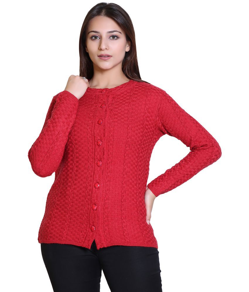     			Ogarti Woollen Red Buttoned Cardigans - Single