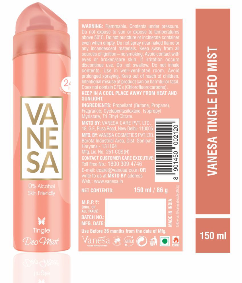     			Vanesa - Tingle Deo Body Mist For Women 150 ( Pack of 1 )
