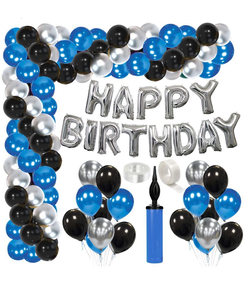     			Zyozi Blue Balloon Garland Arch Kit 79pcs Blue Silver and Black Mettalic Balloon with Happy Birthday Foil Balloon for Birthday Decoration Baby Shower Graduation Decoration