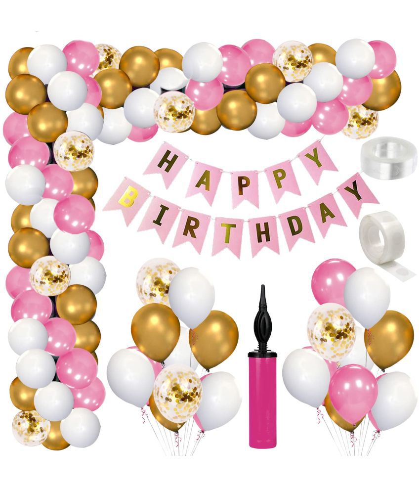     			Zyozi  Pink Balloon Arch Garland Kit,79 pcs Pieces White Pink Gold Mettalic Balloons and confetti balloon with Happy Birthday Letter Banner for Baby Shower Wedding Birthday Graduation Anniversary Bachelorette Party Background Decorations