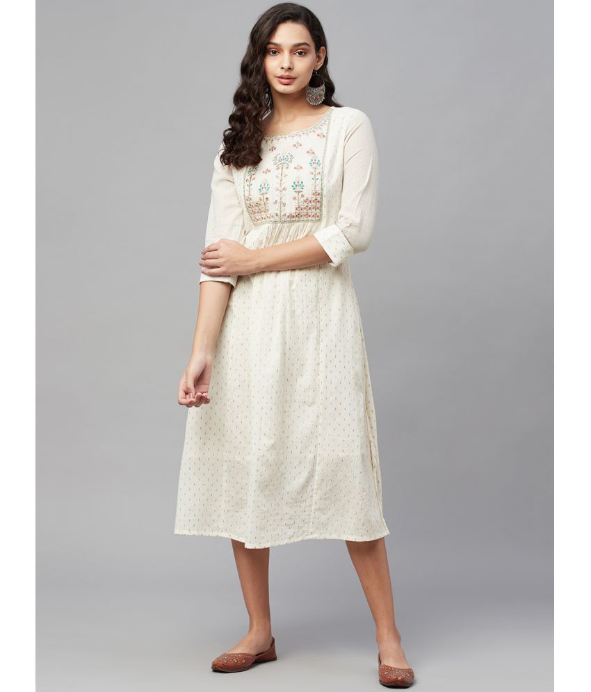     			AMIRA'S INDIAN ETHNICWEAR - Off White Cotton Women's A-line Dress ( Pack of 1 )