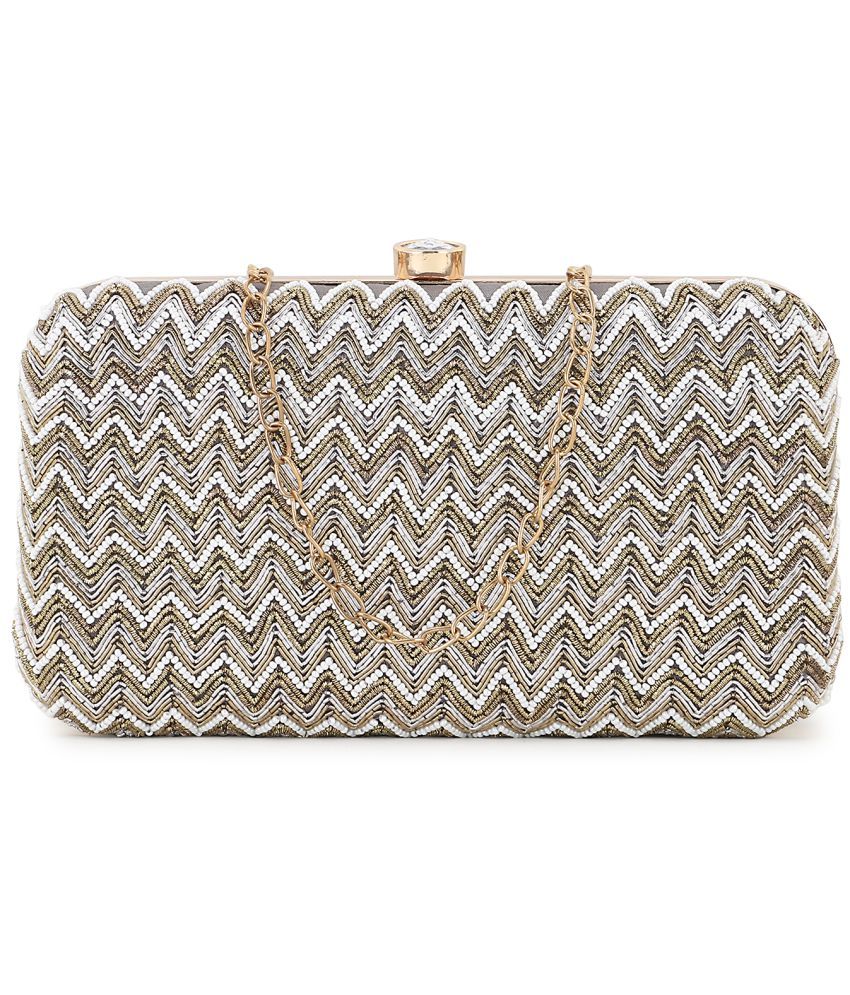     			Anekaant - Light Grey Silk Box Clutch