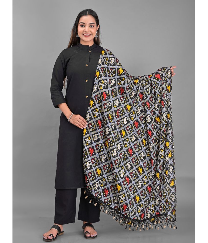     			Anjaneya Creations - Black Silk Women's Dupatta - ( Pack of 1 )