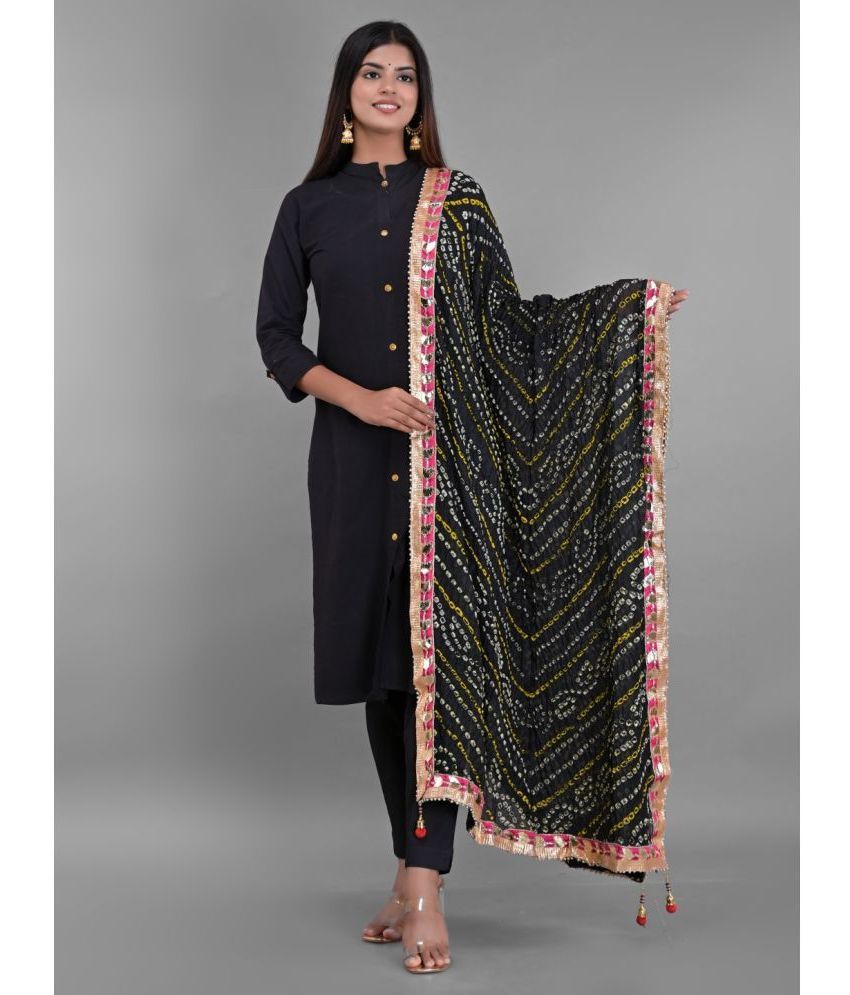     			Anjaneya Creations - Black Silk Women's Dupatta - ( Pack of 1 )