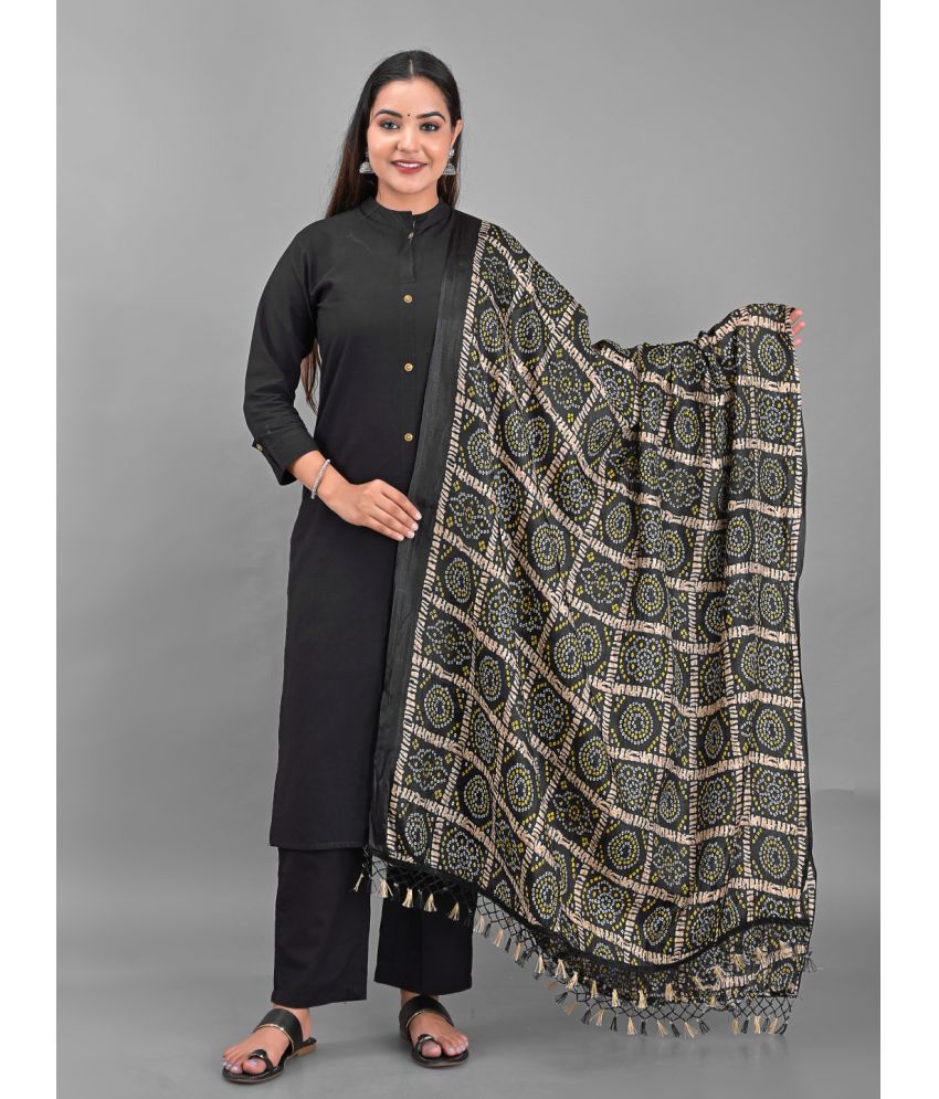     			Anjaneya Creations - Black Silk Women's Dupatta - ( Pack of 1 )