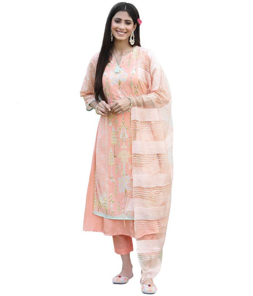     			Juniper - Orange Double Layered Georgette Women's Stitched Salwar Suit ( Pack of 1 )
