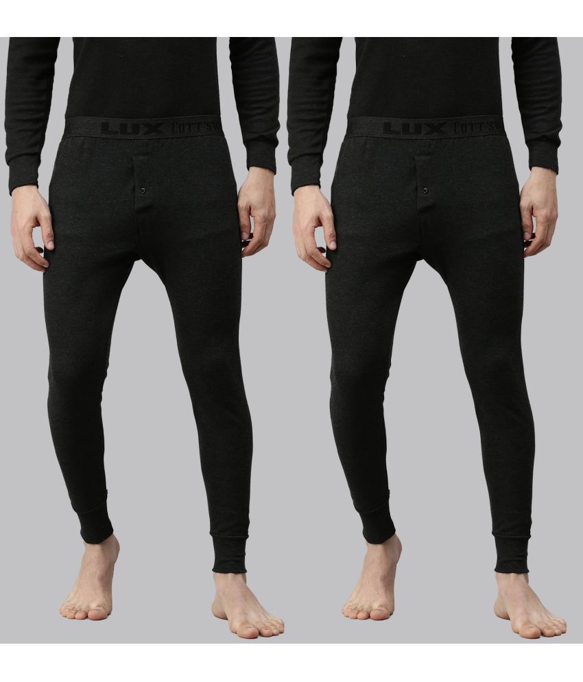     			Lux Cottswool - Black Cotton Blend Men's Thermal Bottoms ( Pack of 2 )