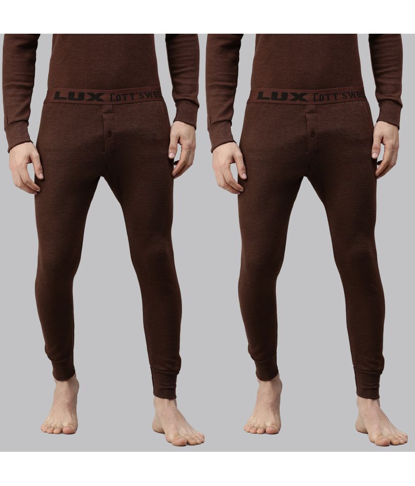     			Lux Cottswool Pack of 2 Cotton Blend Thermal Bottoms For Men's ( Brown )