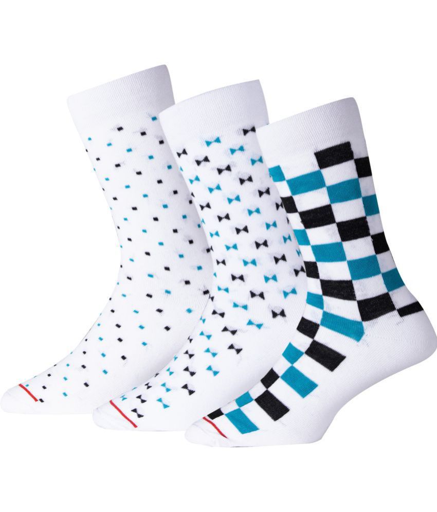     			RC. ROYAL CLASS - Cotton Men's Printed White Mid Length Socks ( Pack of 3 )