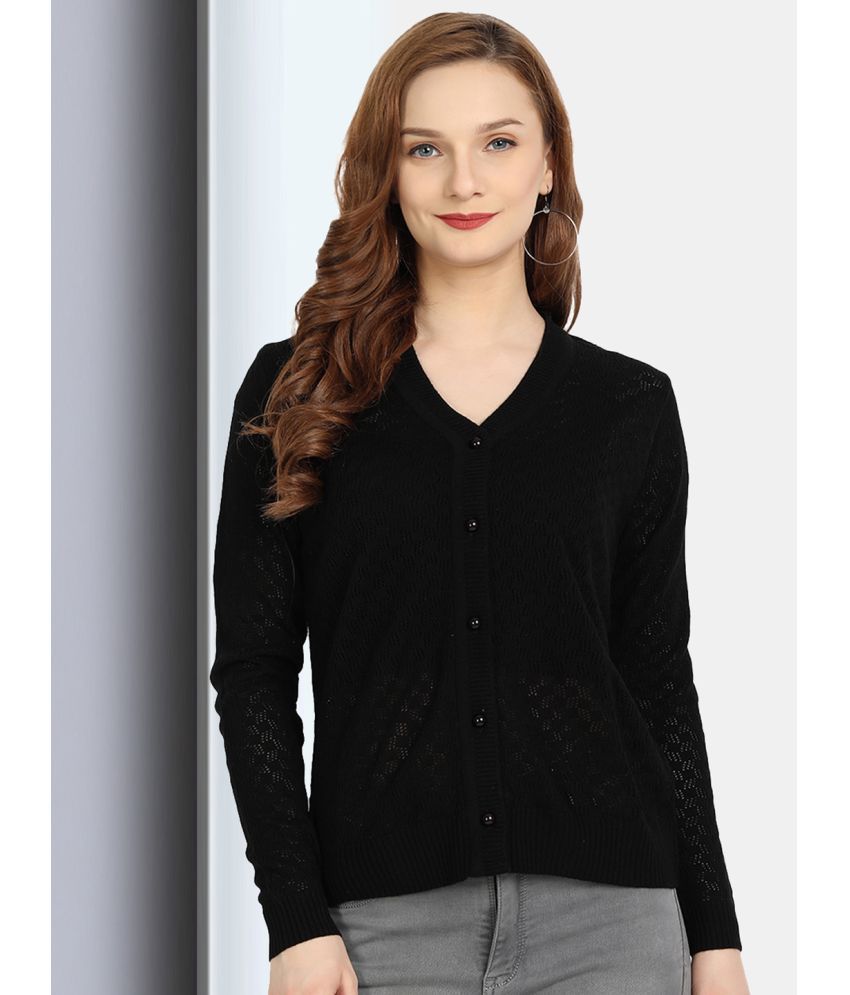 Clapton Acro Wool Black Buttoned Cardigans -