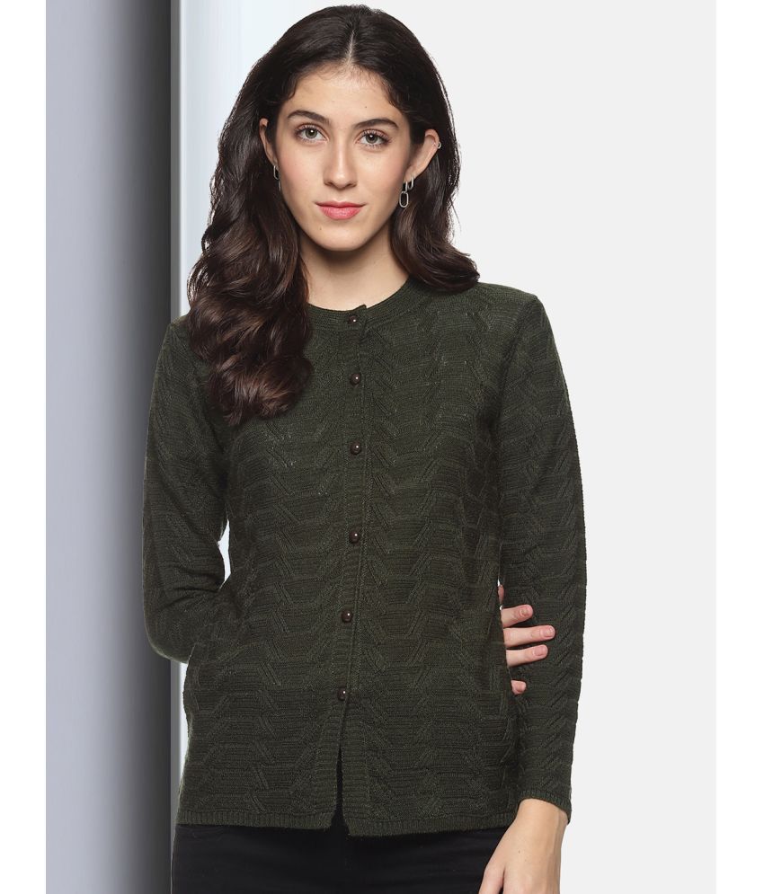     			Clapton Acro Wool Green Buttoned Cardigans -