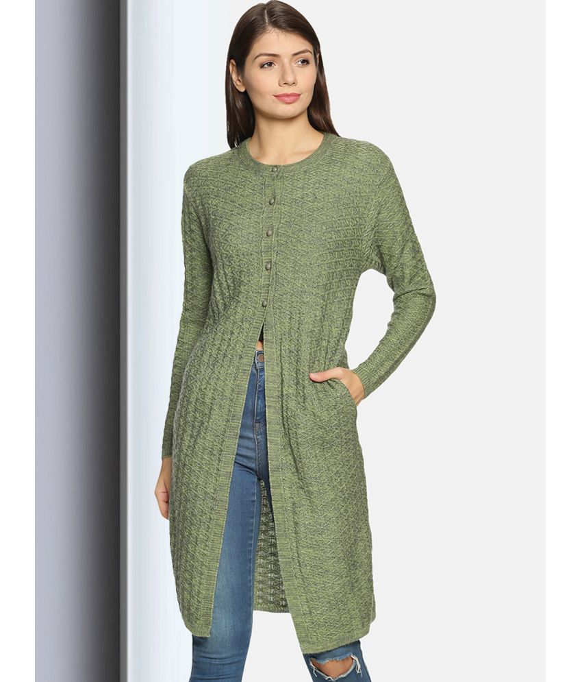     			Clapton Acro Wool Green Buttoned Cardigans -