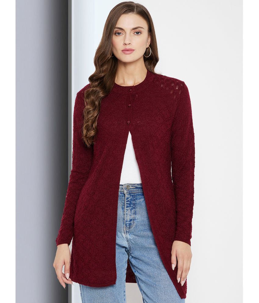     			Clapton Acro Wool Maroon Buttoned Cardigans -