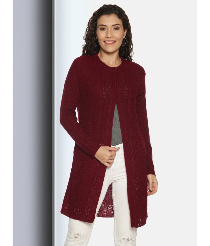 Clapton Acro Wool Maroon Buttoned Cardigans -