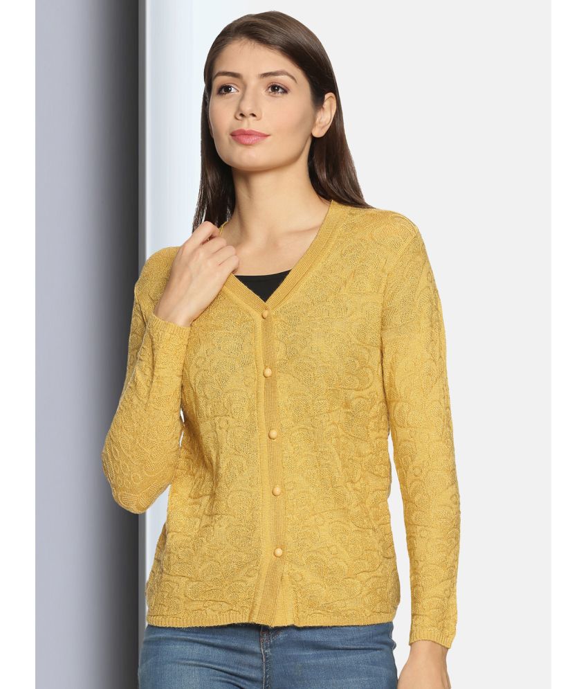     			Clapton Acro Wool Yellow Buttoned Cardigans -