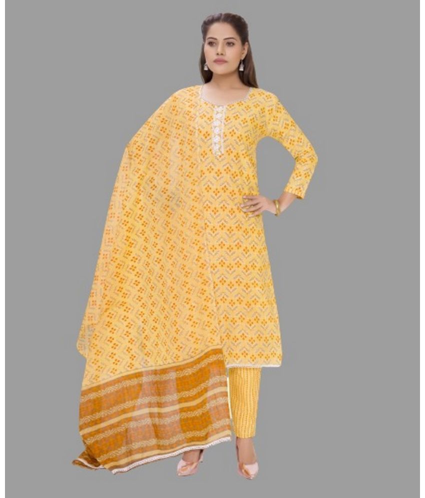     			shree jeenmata collection - Unstitched Yellow Cotton Dress Material ( Pack of 1 )