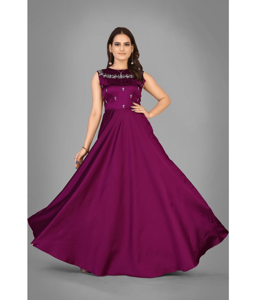 I FABRICS GLOBE MASTER - Purple Silk Women's Gown ( Pack of 1 )