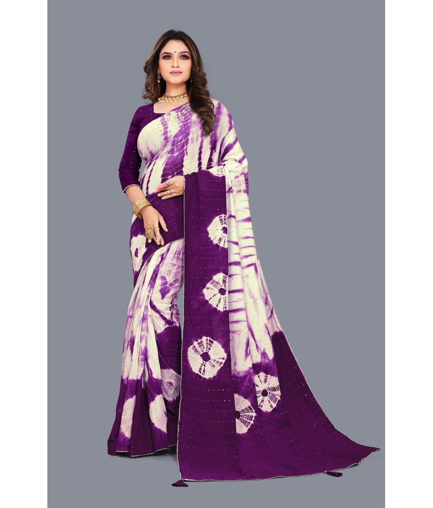     			Kyarn - Purple Chanderi Saree With Blouse Piece ( Pack of 1 )