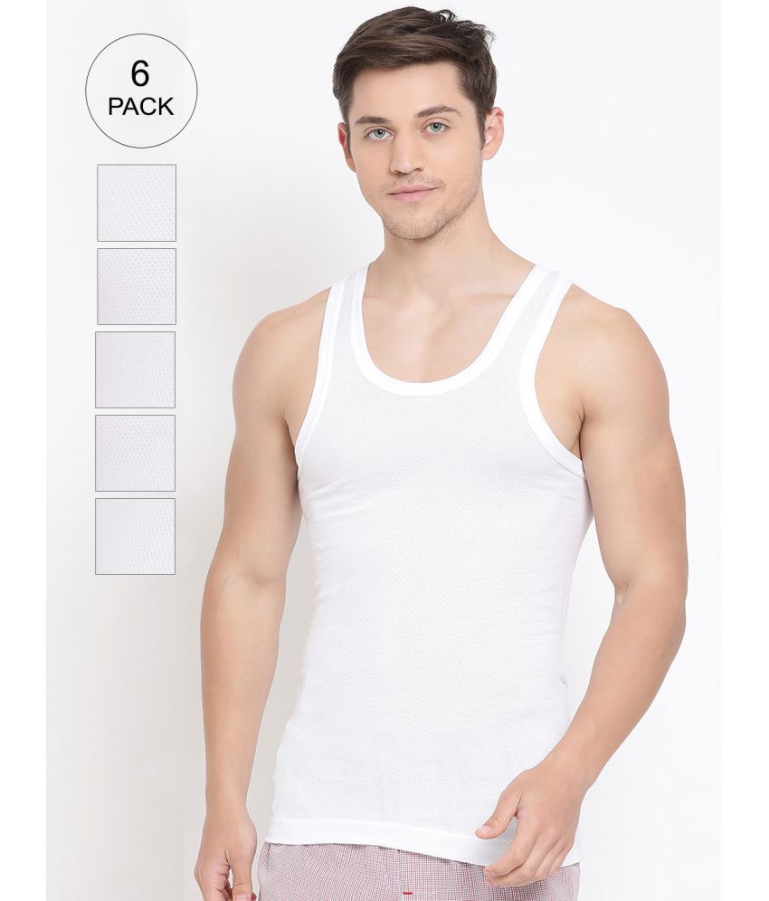     			Pack of 6 Lux Cozi - White Cotton Blend Men's Vest