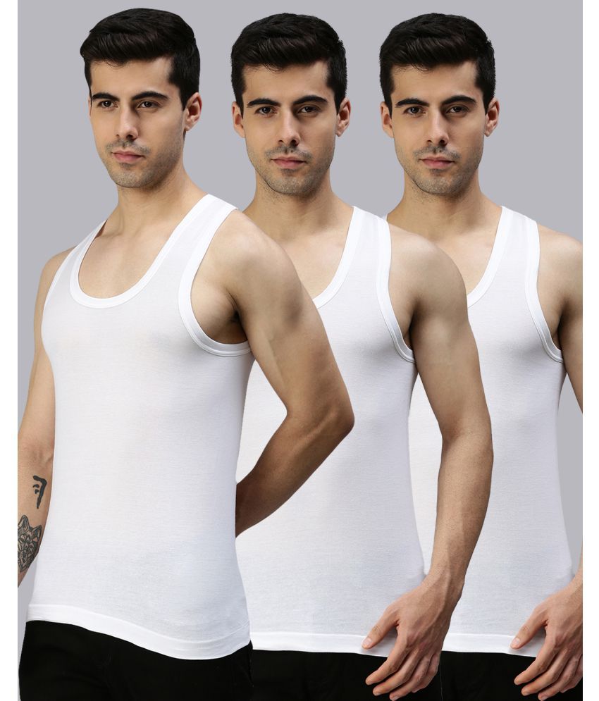     			Pack of 3 Lux Cozi - White Cotton Blend Men's Vest