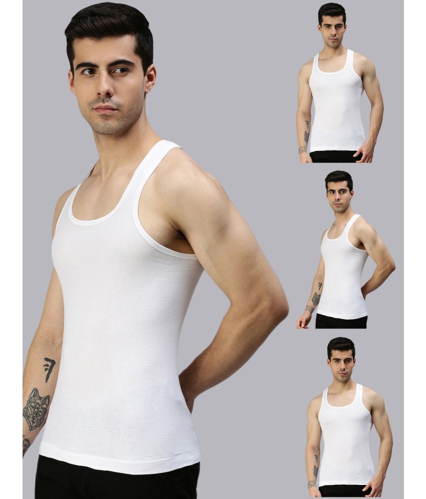 Lux Cozi - White Cotton Blend Men's Vest ( Pack of 4 )