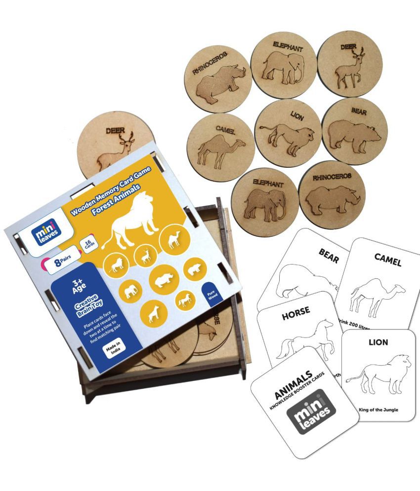     			Mini Leaves Wooden Memory Card Game for Kids | Forest Animal Puzzle Set with Wooden Box | Pattern, Animal Matching Toy in 8 Pairs | Learning Puzzle Tool for Kids, Adult - 16 Pieces