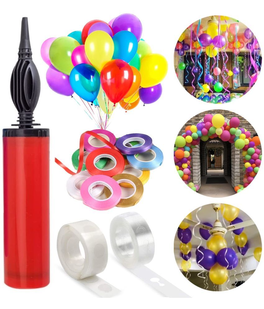     			Zyozi  9 Piece Balloon Arch Decorating Kit|1 Balloon Hand Pump | 6 Colorful Curling Ribbon |1 Roll Arch Strip for Garland | (100 Dot) 1 Glue Dots Double Sided