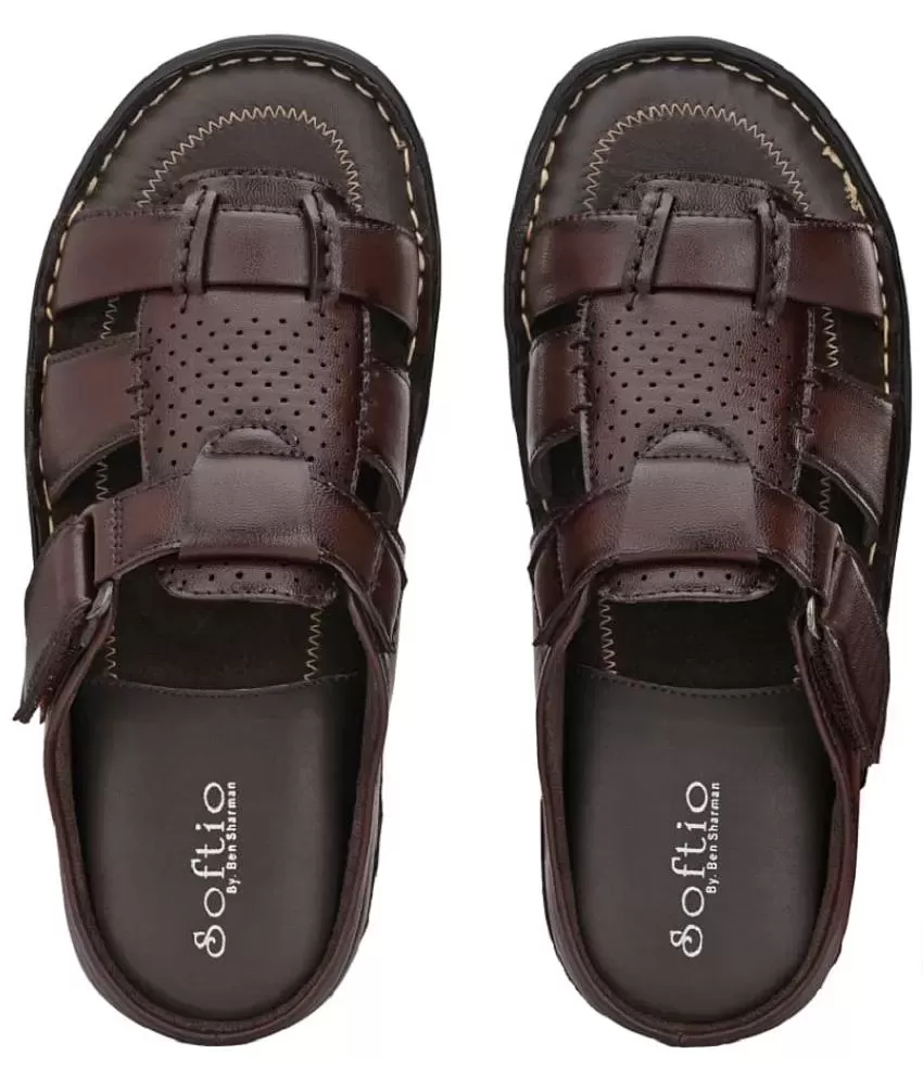 Brown Comfort Plain Leather Sandals leather shoes for men | Rapawalk