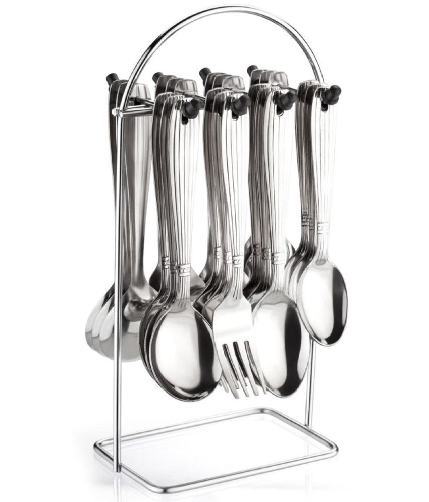     			Analog Kitchenware - Silver Stainless Steel 24 Pcs Cutlery Set With Stand