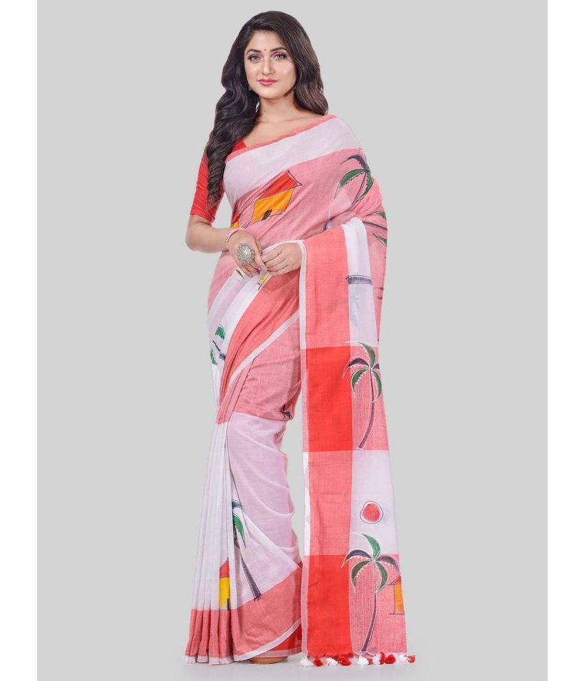     			Desh Bidesh - White Cotton Saree With Blouse Piece ( Pack of 1 )