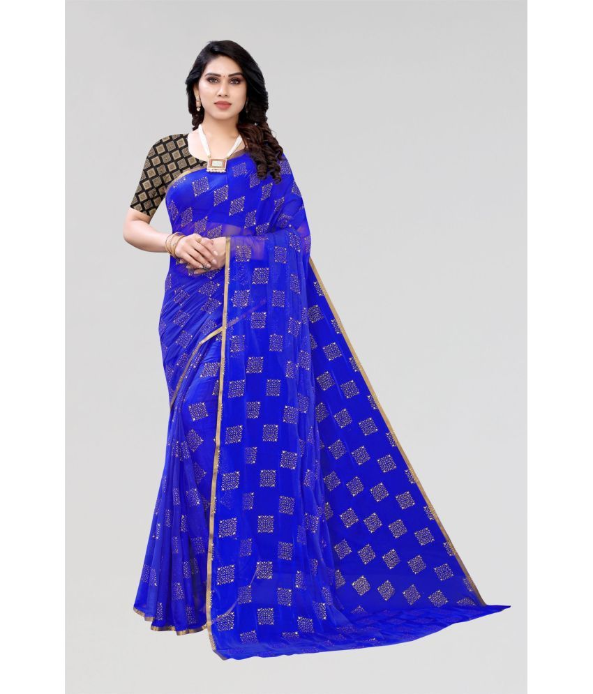     			FABMORA - Light Blue Chiffon Saree With Blouse Piece ( Pack of 1 )