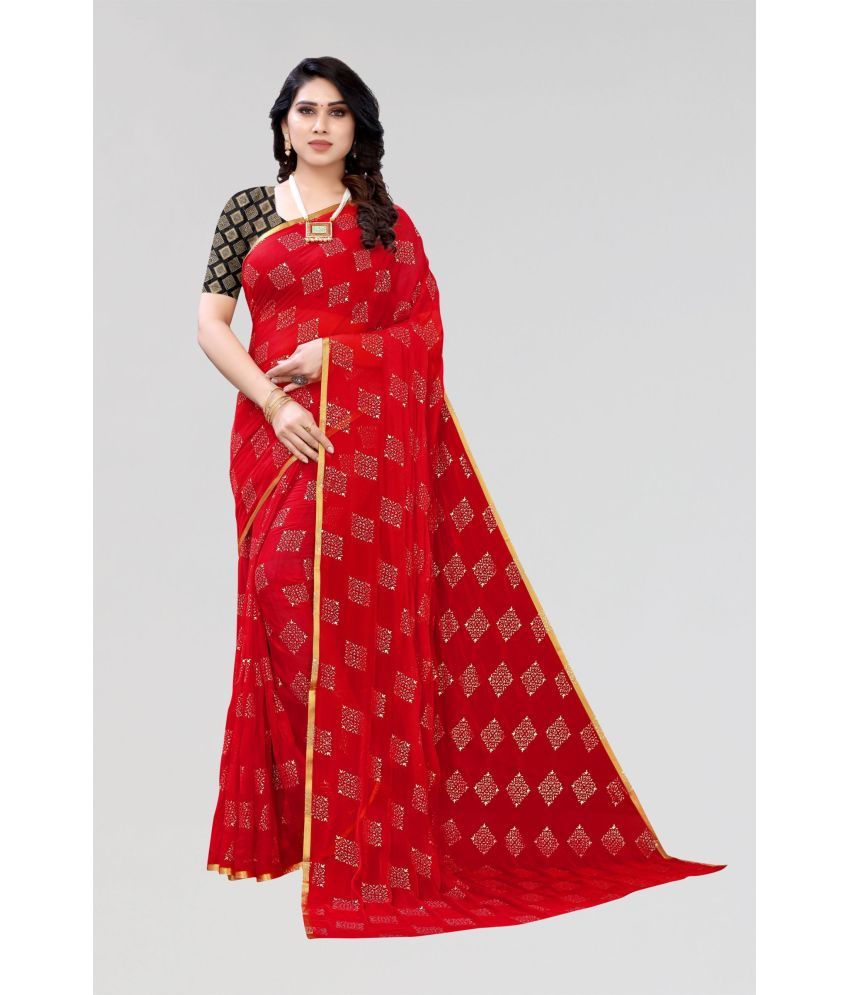     			FABMORA - Red Chiffon Saree With Blouse Piece ( Pack of 1 )