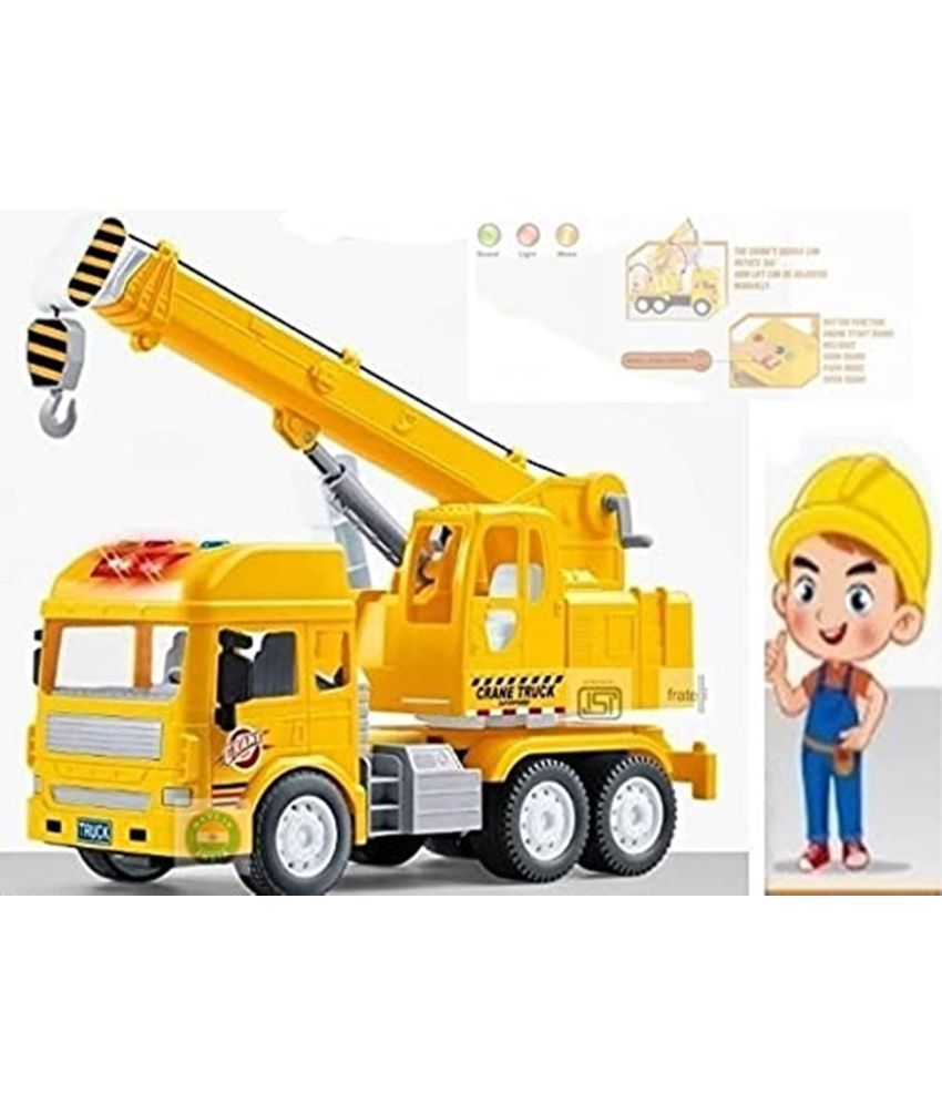     			FRATELLI Big Size Pull and Push Vehicle Crane Toy for Kids,Friction Power Trucks for 3+ Years Old Boys&Girls,Light&Sound Truck Yellow