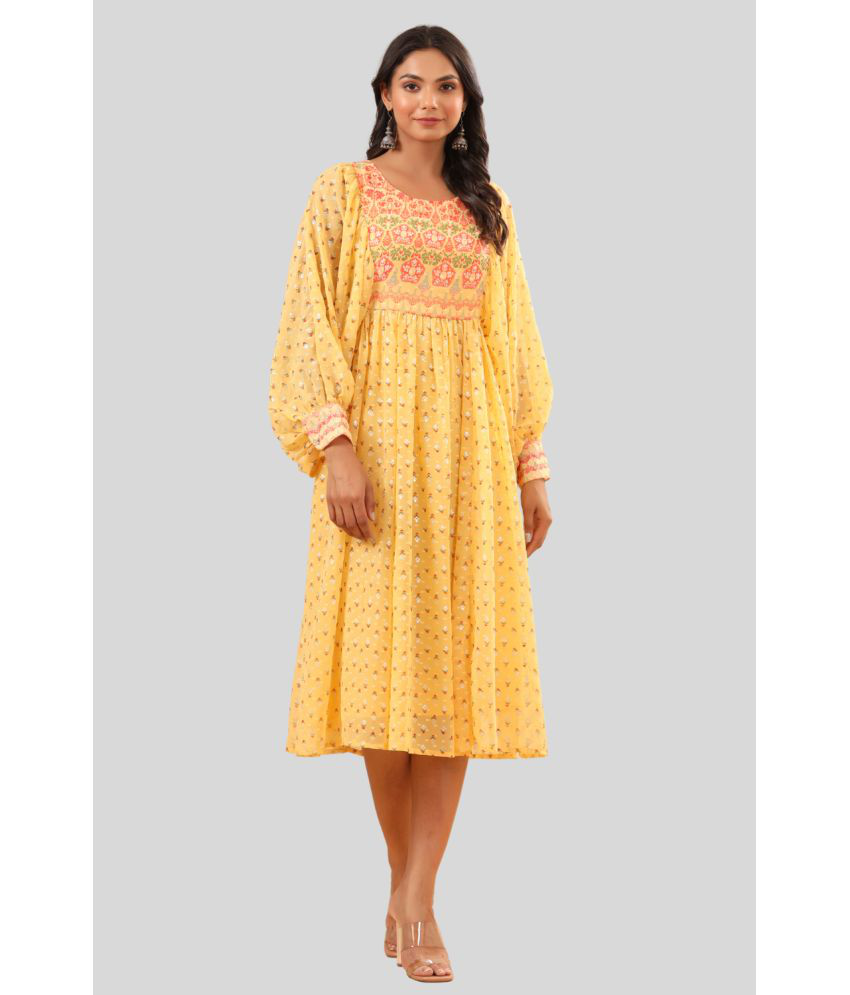     			Juniper - Yellow Georgette Women's Fit & Flare Dress ( Pack of 1 )