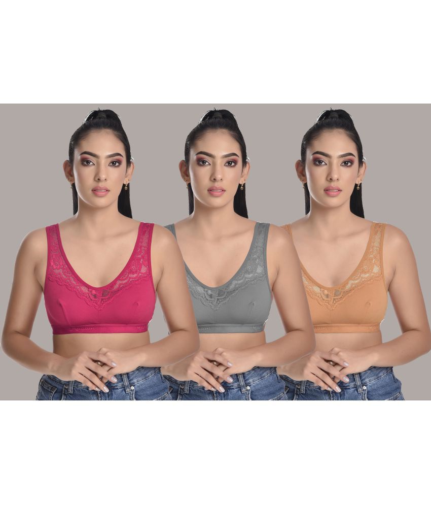     			Madam Pack of 3 Cotton Blend Non Padded Women's Everyday Bra ( Multicolor )