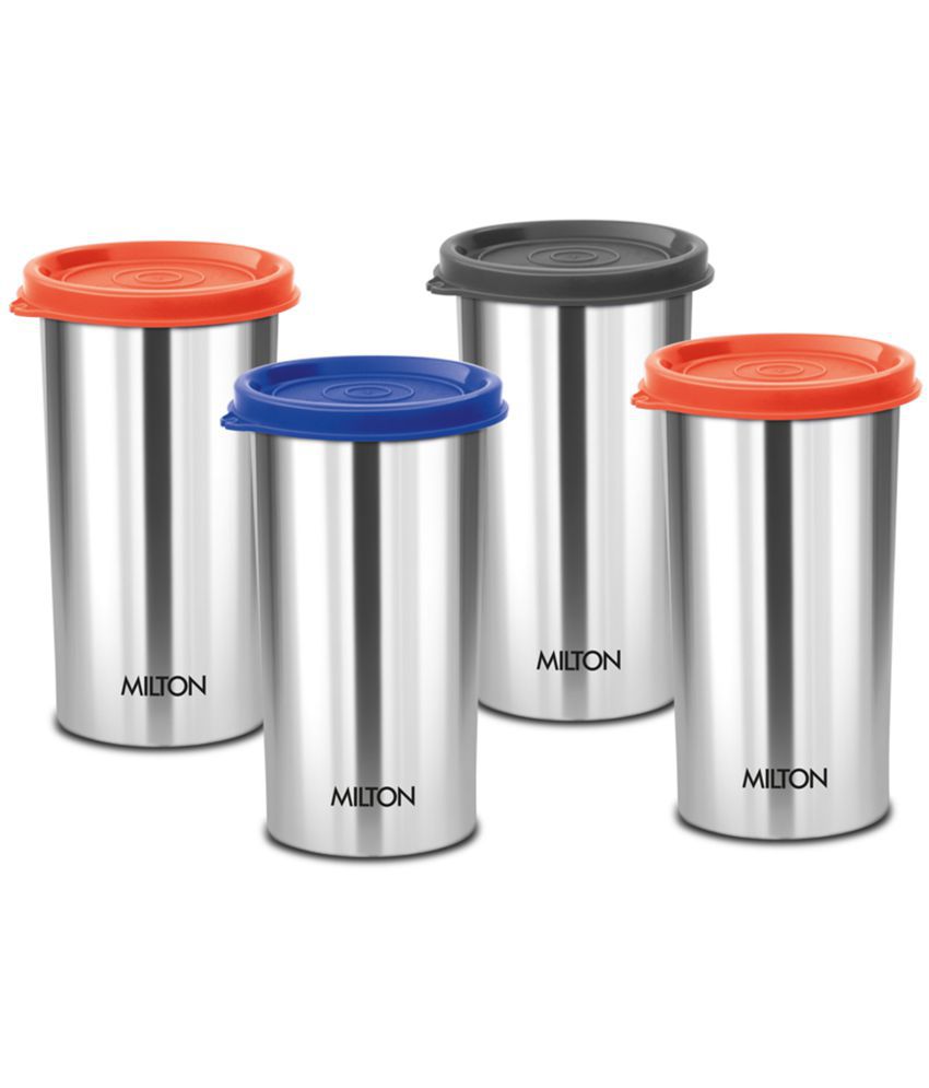     			Milton Stainless Steel Tumbler with Lid Set of 4, 415 ml Each, Assorted (Lid Color May Vary) | Office | Gym | Yoga | Home | Kitchen | Hiking | Treking | Travel Tumbler