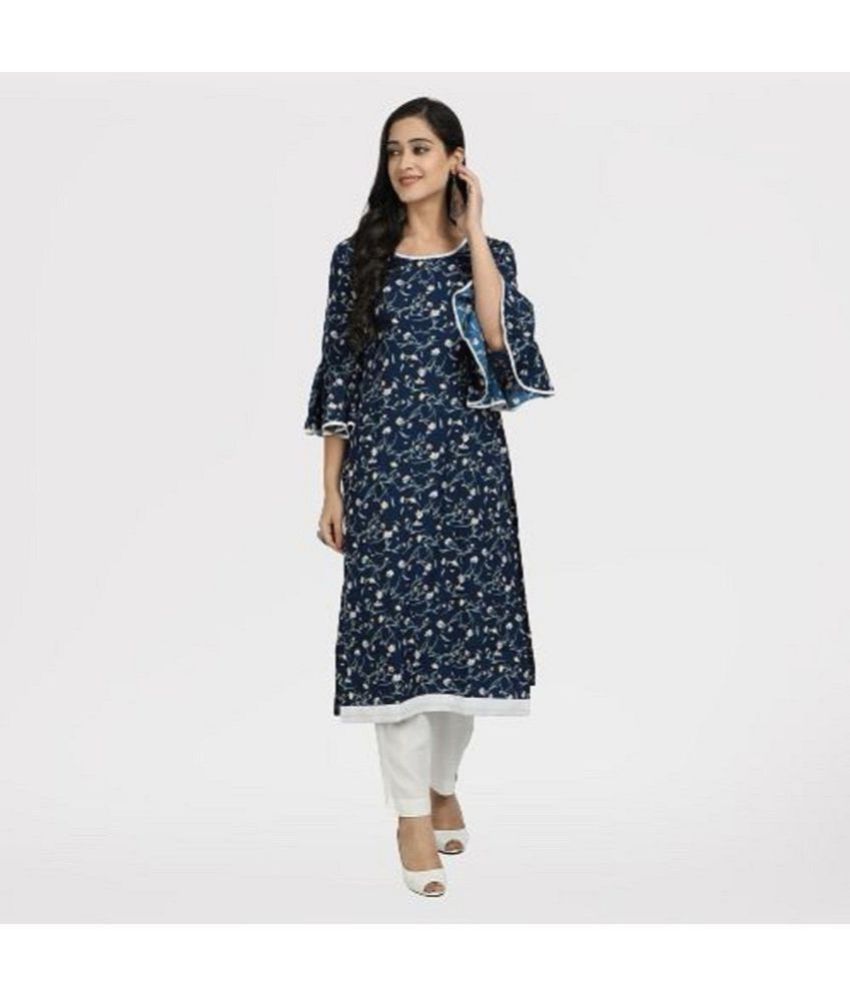     			NOWT - Blue Crepe Women's Straight Kurti ( Pack of 1 )